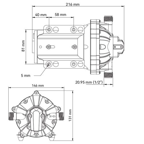 Önfelszívó nyomáskapcsolós membránszivattyú 18,9 l/perc 24V SEAFLO 51